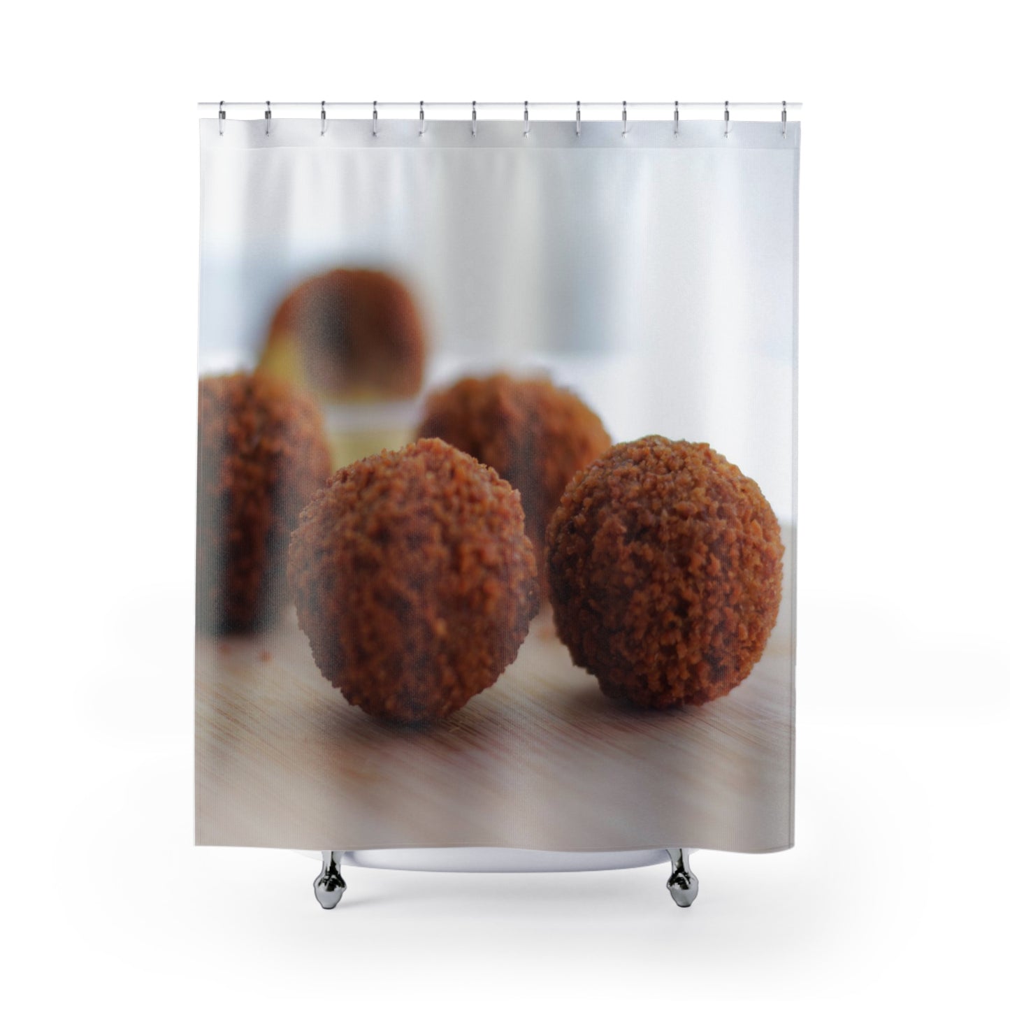 Douchegordijn met bitterballen