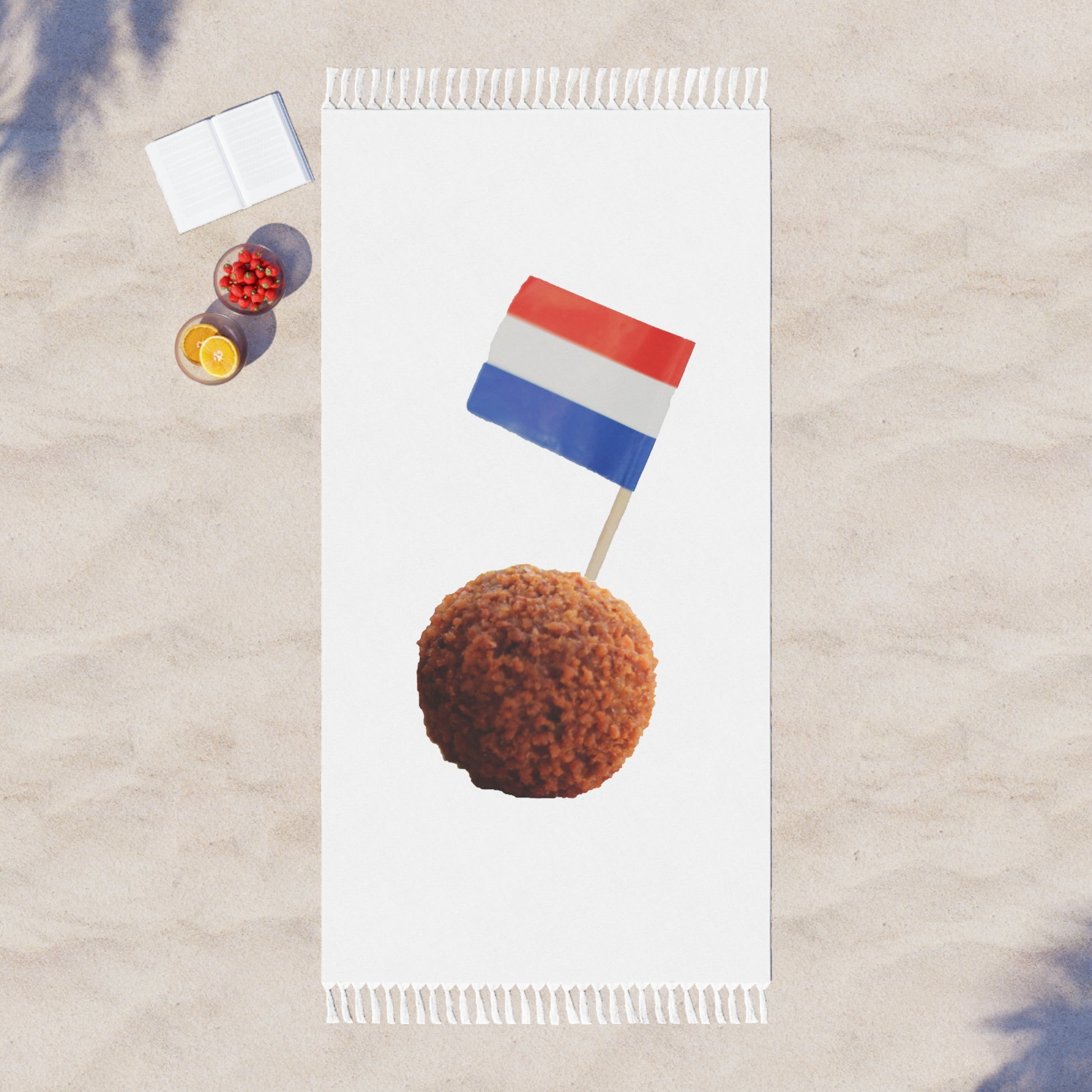 Strand kleed met Nederlandse vlag in bitterbal product