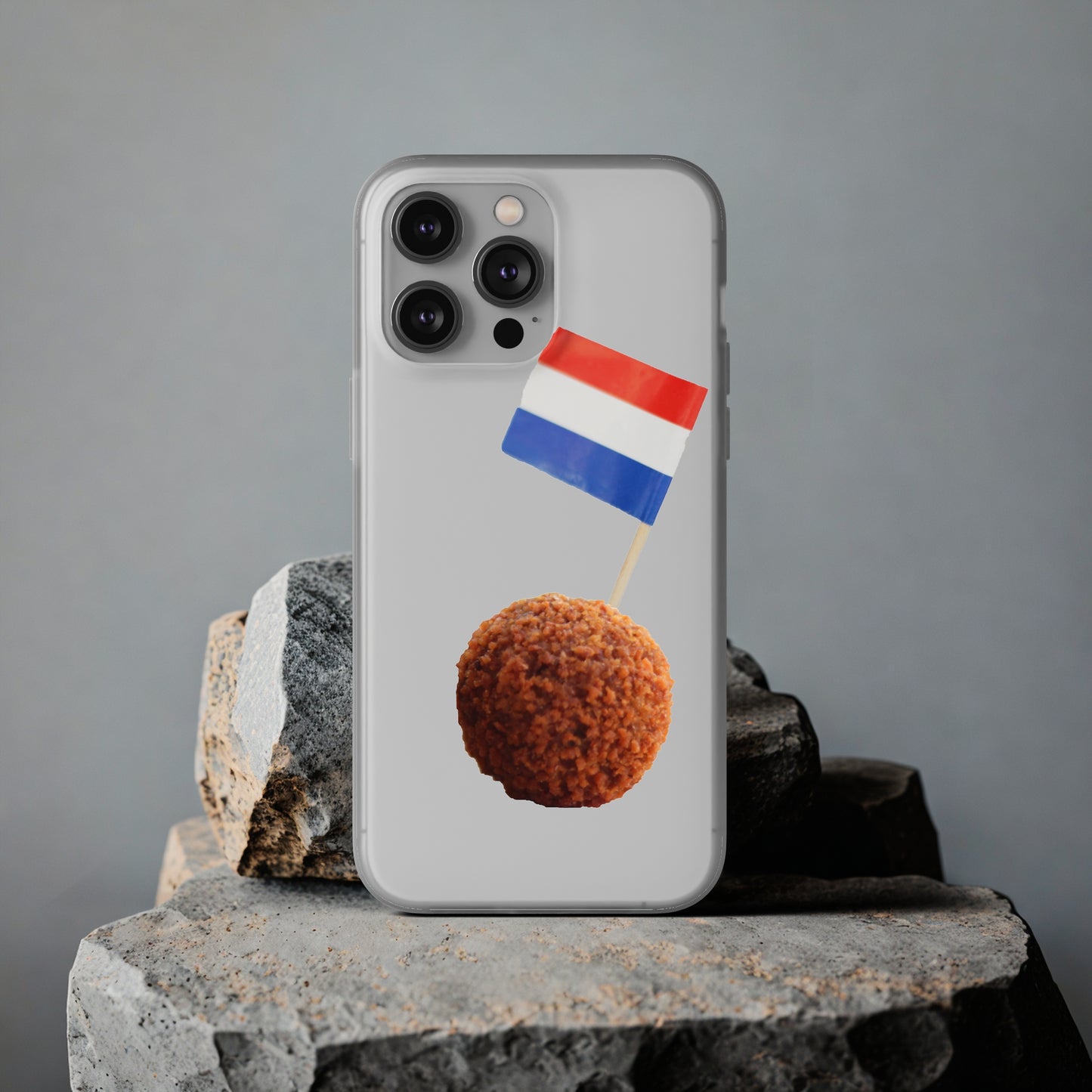 Telefoonhoesje met Nederlandse vlag in bitterbal showfoto